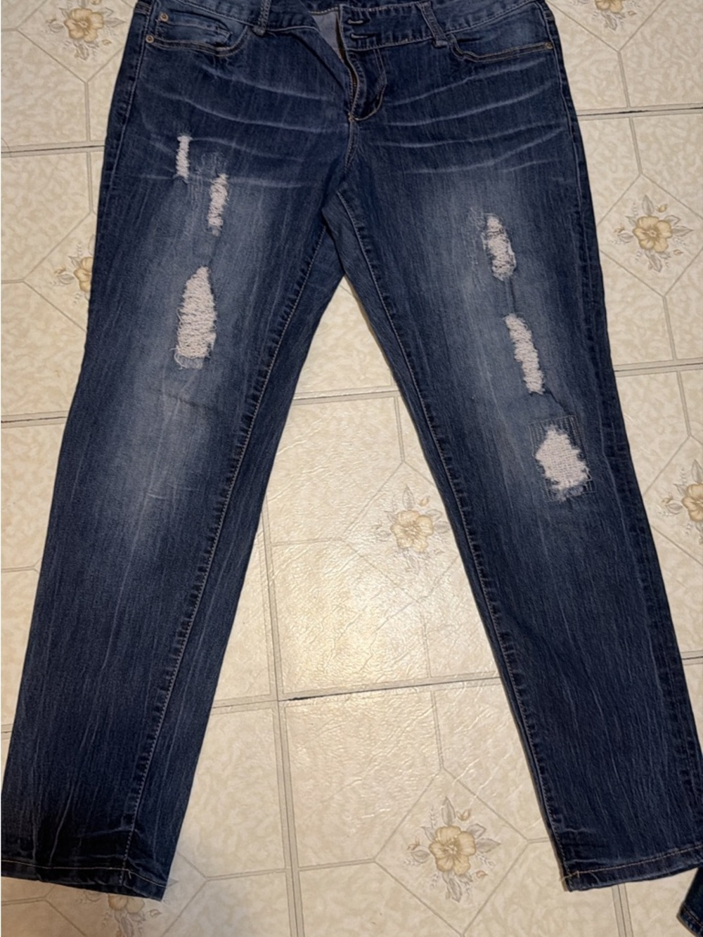 Maurices Dark Blue Distressed Ankle Cropped Jeans